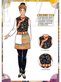 云南特色餐廳女服務員民族風制服手繪圖