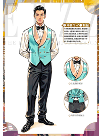 酒店餐廳青果領(lǐng)馬夾員工制服手繪案例