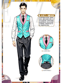 時尚賓館飯店餐飲馬甲工作服定制手繪案例