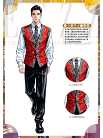 新疆特色飯店服務(wù)員民族馬夾工裝手繪圖