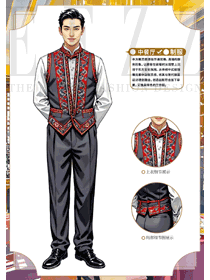 喀什酒店中餐廳服務員特色馬夾工作服手繪圖