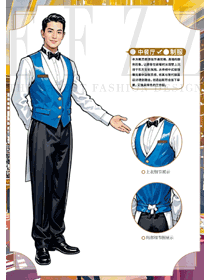 海洋酒店餐飲服務生襯衫馬甲工作服手繪圖