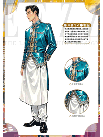 宮廷酒店中餐廳男服務(wù)員長袖款盤扣手繪設(shè)計(jì)圖