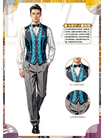 民族風情特色餐飲男員工馬甲制服工裝手繪圖