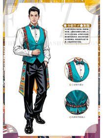 哈薩克民族風格餐飲員工工裝手繪設計圖