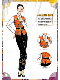 女裝馬甲民族元素餐飲女服務員工裝手繪方案