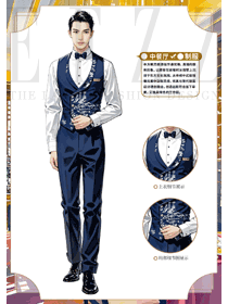 江南水鄉風情餐飲員工馬甲制服手繪圖