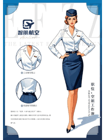 歐洲襯衫藍(lán)色開衩裙子空姐手繪設(shè)計(jì)圖