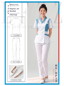 護士服短袖女彈力V領夏季分體套裝工作服