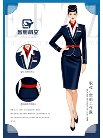 藏藍色V領空姐制服套裝手繪案例
