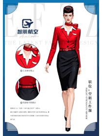 空姐制服紅色西裝套裝女春秋手繪圖片