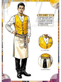 宴會服務(wù)生服裝調(diào)酒師工裝馬夾手繪作品