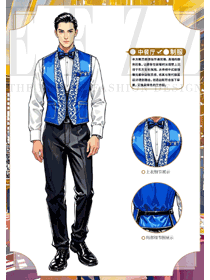 少數民族異域風情特色餐館員工藍色馬夾制服手繪作品