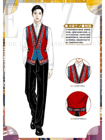 土家族少數民族特色餐館男裝工作服手繪效果圖