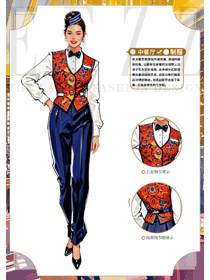 新疆特色餐館女服務(wù)員花料馬夾工作服手繪圖
