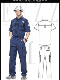 4S店工作服短袖汽配工襯衫手繪圖