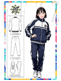 藏青雅韻，勾勒青春校園風運動裝校服手繪設計