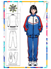 藍白紅交織，運動風校服定制手繪設計的青春律動