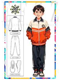 橙白黑交織,手繪款運動校服的活力奏鳴