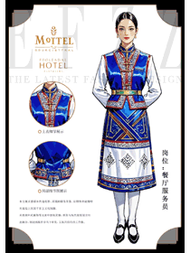 民族風藍韻 -餐廳服務員制服，盡顯東方文化魅力