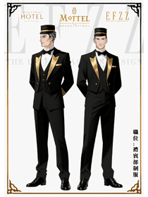 酒店黑金系列門童行李生制服定制手繪設(shè)計(jì)圖
