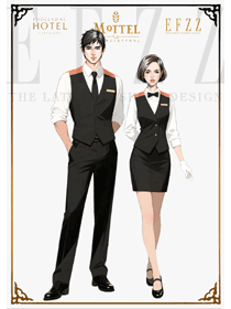 黑金橙韻：西餐服務生的紳士與淑女格調工作服手繪圖