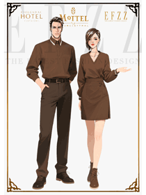 自然色系酒店餐廳男女工裝:棕色制服的戶外基因轉(zhuǎn)譯
