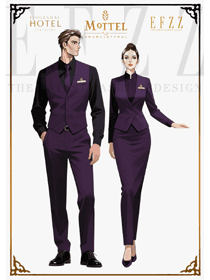 深紫彰顯奢華：高端酒店西餐廳工作服設計