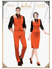 活力橙紅與中式紋樣：西餐廳服務人員特色職業裝系列