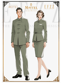 盤扣與簡約共生：橄欖綠色中餐廳服務(wù)員制服創(chuàng)意