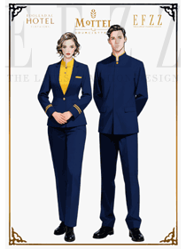 商務活力風：深藍色配明黃中餐廳服務員制服