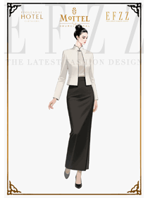 立領短外套+修身長裙，打造酒店咨客崗位精致工作服形象