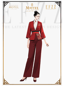 中國紅與刺繡共生:新中式咨客制服定制設計手繪款案例