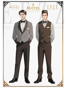 灰棕禮服款：星級酒店門童工作服的專業(yè)服務(wù)著裝