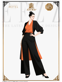 黑底橙鑲：星級酒店賓客關系主任的高端服務形象戰袍
