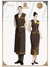 深棕馬甲款：酒店領班服務專員的工作制服設計圖